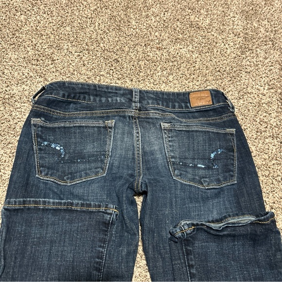 American Eagle Jeans Womens 6 Reg Blue Dark Wash Low Rise Skinny Kick Bootcut! - Picture 13 of 13
